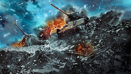 simsearch:400-07166891,k - Two battle tanks moving in a snow storm. Concept of war and conflict Stock Photo - Budget Royalty-Free & Subscription, Code: 400-08864093