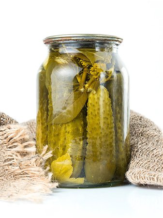 pickling cucumber - Pickled cucumbers isolated. Pickles in glass jar isolated on white background. Salted cucumber in jar isolated Stock Photo - Budget Royalty-Free & Subscription, Code: 400-08864278