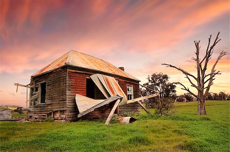 falling of a broken tree - A quaint abaondoned and now run down farm house sits in green pastures at sundown Stock Photo - Budget Royalty-Free & Subscription, Code: 400-08864532