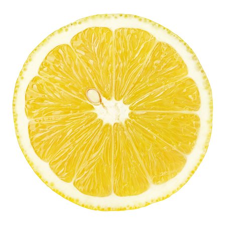 simsearch:400-08967896,k - Top view of textured ripe slice of lemon citrus fruit isolated on white background with clipping path Photographie de stock - Aubaine LD & Abonnement, Code: 400-08864794