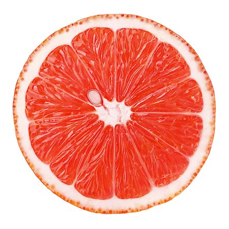 simsearch:400-08967896,k - Top view of textured ripe slice of pink grapefruit citrus fruit isolated on white background with clipping path Photographie de stock - Aubaine LD & Abonnement, Code: 400-08864919