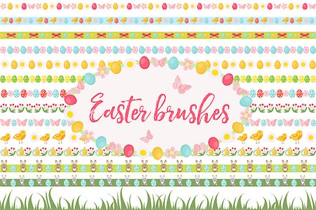 simsearch:622-02354988,k - Easter borders, ornament, garland set. Banner with grass, eggs, flowers and other elements. Vector illustration, clip art Stock Photo - Budget Royalty-Free & Subscription, Code: 400-08865117