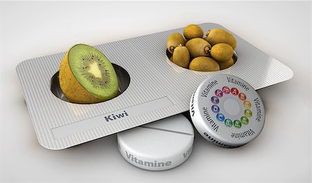 3d Illustration Close up of kiwi and pills isolated - vitamin concept Stock Photo - Budget Royalty-Free & Subscription, Code: 400-08861154