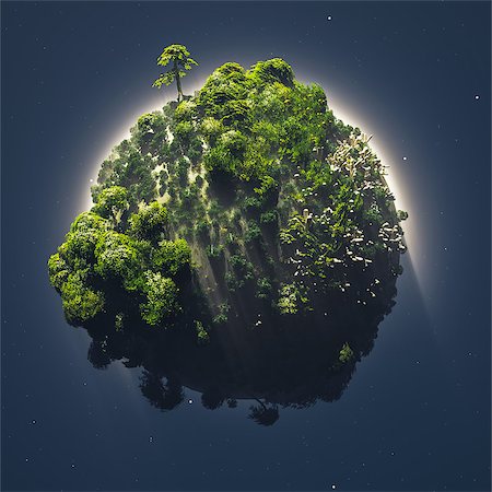 simsearch:400-04923868,k - Small planet with vegetation surrounded by fog Foto de stock - Royalty-Free Super Valor e Assinatura, Número: 400-08861571