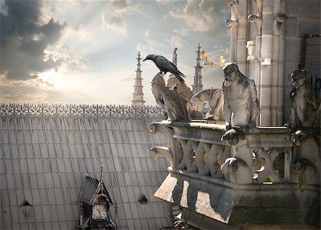 simsearch:400-06460574,k - Statues of chimeras on Notre Dame de Paris, France Foto de stock - Super Valor sin royalties y Suscripción, Código: 400-08861823