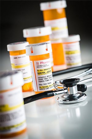 simsearch:400-08862116,k - Several Non-Proprietary Medicine Prescription Bottles Abstract with Stethoscope. Stock Photo - Budget Royalty-Free & Subscription, Code: 400-08862117