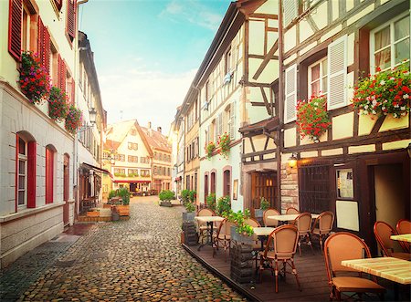 street of Petit France medieval district of Strasbourg,Alsace France, toned Stock Photo - Budget Royalty-Free & Subscription, Code: 400-08862504