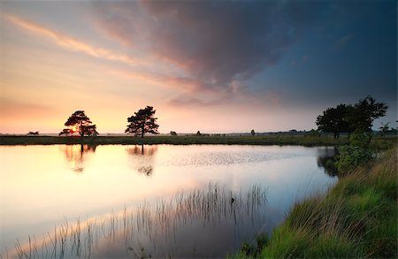 drenthe - sunset on lake in summer, Drenthe, Netherlands Foto de stock - Royalty-Free Super Valor e Assinatura, Número: 400-08862668