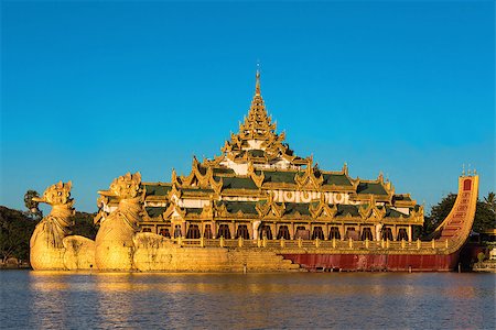 Karaweik Palace Restaurant at Yangon in Myanmar Stock Photo - Budget Royalty-Free & Subscription, Code: 400-08862717