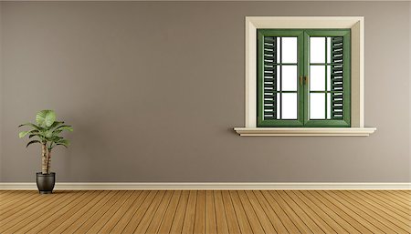 simsearch:400-06797947,k - Empty living room with wooden window and brown wall - 3d rendering Stock Photo - Budget Royalty-Free & Subscription, Code: 400-08862851