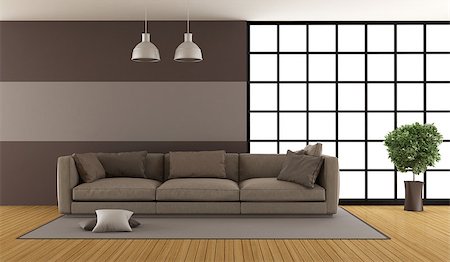 simsearch:400-07796866,k - Brown modern living room with sofa and window - 3d rendering Stock Photo - Budget Royalty-Free & Subscription, Code: 400-08862853