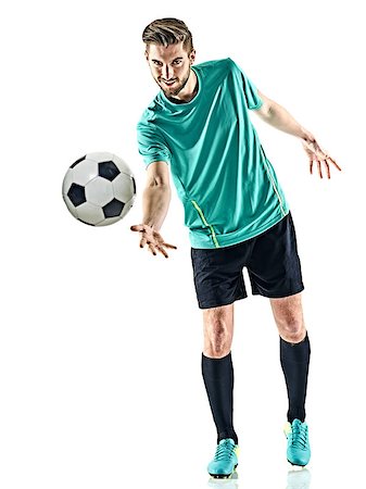 simsearch:400-08863143,k - one caucasian soccer player man standing holding football isolated on white background Stock Photo - Budget Royalty-Free & Subscription, Code: 400-08863141