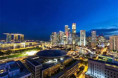 restaurant district - Singapore Central Business District and Marina Bay along Singapore River during evening twilight blue hour Stock Photo - Budget Royalty-Free & Subscription, Code: 400-08863399
