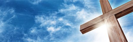 Wooden Cross with a Bright Blue Sky and Sun Stock Photo - Budget Royalty-Free & Subscription, Code: 400-08863724