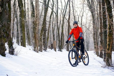 simsearch:400-04724232,k - Mountain Biker Resting Bike on the Snowy Trail in the Beautiful Winter Forest Photographie de stock - Aubaine LD & Abonnement, Code: 400-08863726