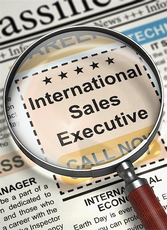 sales training - International Sales Executive - Small Ads of Job Search in Newspaper. Magnifying Lens Over Newspaper with Jobs of International Sales Executive. Concept of Recruitment. Blurred Image. 3D Illustration. Stock Photo - Budget Royalty-Free & Subscription, Code: 400-08887708