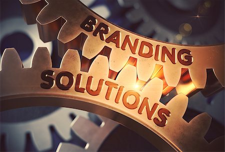 Branding Solutions - Technical Design. Branding Solutions on the Mechanism of Golden Cogwheels with Lens Flare. 3D Rendering. Stock Photo - Budget Royalty-Free & Subscription, Code: 400-08887728