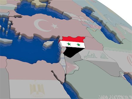 simsearch:400-08889669,k - Syria with flag highlighted on model of globe. 3D illustration Photographie de stock - Aubaine LD & Abonnement, Code: 400-08887772