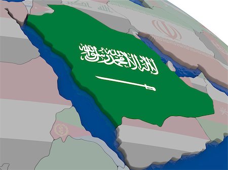 simsearch:400-08889669,k - Saudi Arabia with flag highlighted on model of globe. 3D illustration Photographie de stock - Aubaine LD & Abonnement, Code: 400-08887773