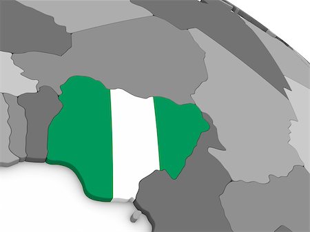 simsearch:400-08888674,k - Map of Nigeria with embedded national flag. 3D illustration Stock Photo - Budget Royalty-Free & Subscription, Code: 400-08888005