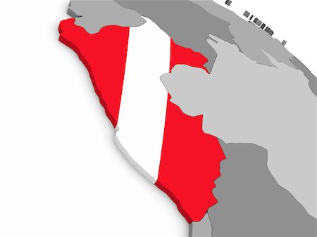 south american country peru - Map of Peru with embedded national flag. 3D illustration Stock Photo - Budget Royalty-Free & Subscription, Code: 400-08888009