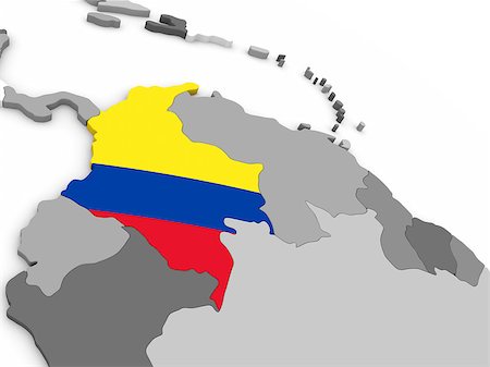 simsearch:400-08889684,k - Map of Colombia with embedded national flag. 3D illustration Fotografie stock - Microstock e Abbonamento, Codice: 400-08888014