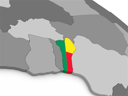 simsearch:400-08888677,k - Map of Benin with embedded national flag. 3D illustration Stock Photo - Budget Royalty-Free & Subscription, Code: 400-08888024