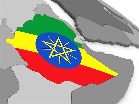 ethiopia flag - Map of Ethiopia with embedded national flag. 3D illustration Stock Photo - Budget Royalty-Free & Subscription, Code: 400-08888037
