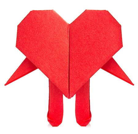 simsearch:400-09170569,k - Red heart of origami with arms and legs isolated on white background. Foto de stock - Super Valor sin royalties y Suscripción, Código: 400-08888109