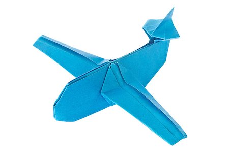 simsearch:400-09170569,k - Blue airplane of origami, isolated on white background Foto de stock - Super Valor sin royalties y Suscripción, Código: 400-08888517