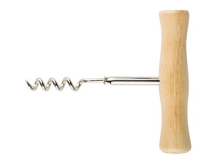 simsearch:6109-08489042,k - Top view of corkscrew with wooden handle isolated on a white background Foto de stock - Super Valor sin royalties y Suscripción, Código: 400-08888550