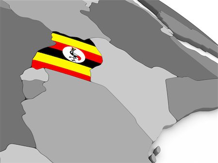 simsearch:400-08888683,k - Map of Uganda with embedded national flag. 3D illustration Stock Photo - Budget Royalty-Free & Subscription, Code: 400-08888656