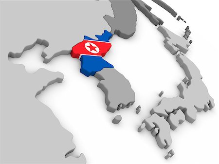 simsearch:400-08889684,k - Map of North Korea with embedded national flag. 3D illustration Fotografie stock - Microstock e Abbonamento, Codice: 400-08888666