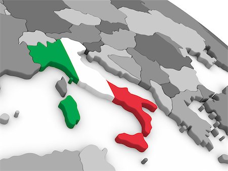 simsearch:400-08887770,k - Map of Italy with embedded national flag. 3D illustration Fotografie stock - Microstock e Abbonamento, Codice: 400-08888676