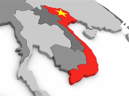 simsearch:400-08887770,k - Map of Vietnam with embedded national flag. 3D illustration Fotografie stock - Microstock e Abbonamento, Codice: 400-08888671