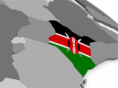 simsearch:400-08888677,k - Map of Kenya with embedded national flag. 3D illustration Stock Photo - Budget Royalty-Free & Subscription, Code: 400-08888685