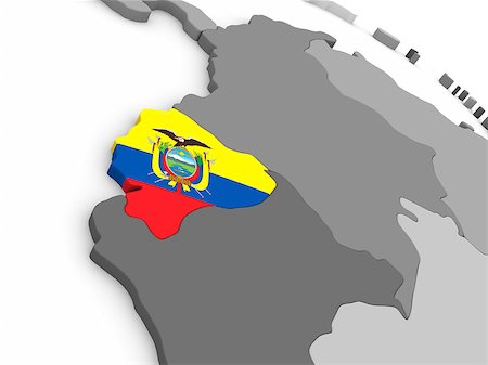 simsearch:400-08889669,k - Map of Ecuador with embedded national flag. 3D illustration Photographie de stock - Aubaine LD & Abonnement, Code: 400-08888694