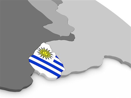 simsearch:400-08889684,k - Map of Uruguay with embedded national flag. 3D illustration Fotografie stock - Microstock e Abbonamento, Codice: 400-08888697