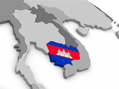 simsearch:400-08889684,k - Map of Cambodia with embedded national flag. 3D illustration Fotografie stock - Microstock e Abbonamento, Codice: 400-08888690