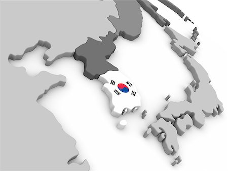 simsearch:400-08889669,k - Map of South Korea with embedded national flag. 3D illustration Photographie de stock - Aubaine LD & Abonnement, Code: 400-08888691