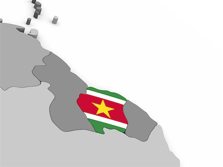 simsearch:400-08889684,k - Map of Suriname with embedded national flag. 3D illustration Fotografie stock - Microstock e Abbonamento, Codice: 400-08888693