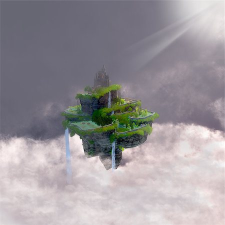 simsearch:400-04800051,k - A fantasy realm of a castle with terraces floating in the clouds in a fairytale kingdom. Foto de stock - Royalty-Free Super Valor e Assinatura, Número: 400-08888779