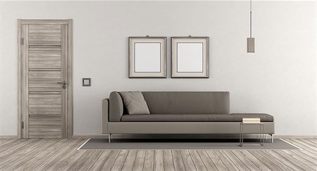 simsearch:400-07797413,k - Modern living room with wooden door and contemporary sofa on white wall - 3d rendering Foto de stock - Royalty-Free Super Valor e Assinatura, Número: 400-08888988