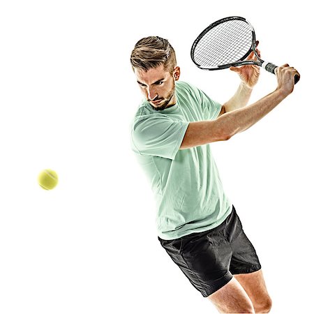 one caucasian  man playing tennis player isolated on white background Stockbilder - Microstock & Abonnement, Bildnummer: 400-08889012