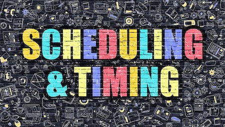 simsearch:400-09010206,k - Scheduling and Timing Concept. Scheduling and Timing Drawn on Dark Wall. Scheduling and Timing in Multicolor. Scheduling and Timing Concept. Modern Illustration in Doodle Design. Stockbilder - Microstock & Abonnement, Bildnummer: 400-08889190