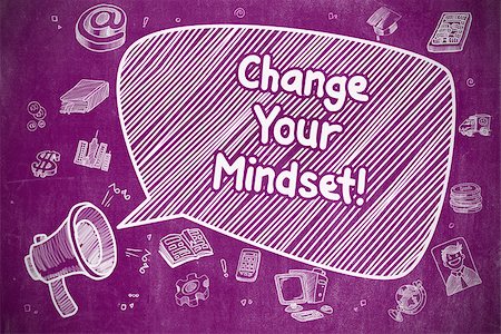 simsearch:400-08497774,k - Business Concept. Megaphone with Wording Change Your Mindset. Doodle Illustration on Purple Chalkboard. Foto de stock - Super Valor sin royalties y Suscripción, Código: 400-08889223