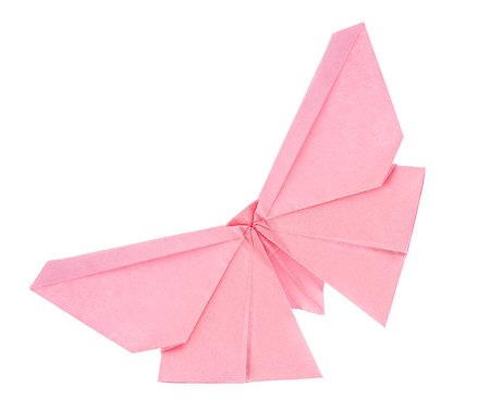 Pink butterfly of origami, isolated on white background. Stock Photo - Budget Royalty-Free & Subscription, Code: 400-08889271