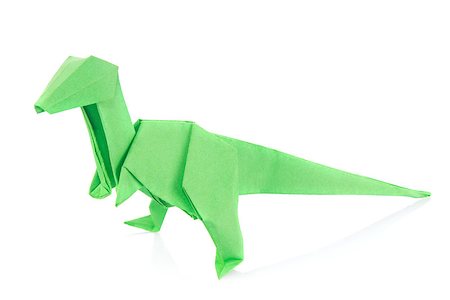 simsearch:400-09170569,k - Green Velociraptor dinosaur of origami, isolated on white background. Foto de stock - Super Valor sin royalties y Suscripción, Código: 400-08889272