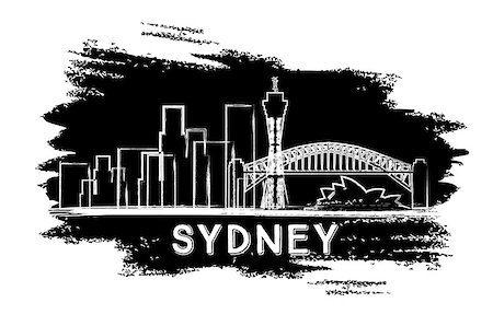 simsearch:400-07464240,k - Sydney Skyline Silhouette. Hand Drawn Sketch. Vector Illustration. Business Travel and Tourism Concept with Historic Architecture. Image for Presentation Banner Placard and Web Site. Stock Photo - Budget Royalty-Free & Subscription, Code: 400-08889434