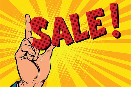 pop art of holding - Business concept sale, hand gesture. Pop art retro vector vintage illustration. Commerce and advertising Stock Photo - Budget Royalty-Free & Subscription, Code: 400-08889448